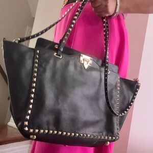 Valentino Garavani Black Tote with Gold Studs